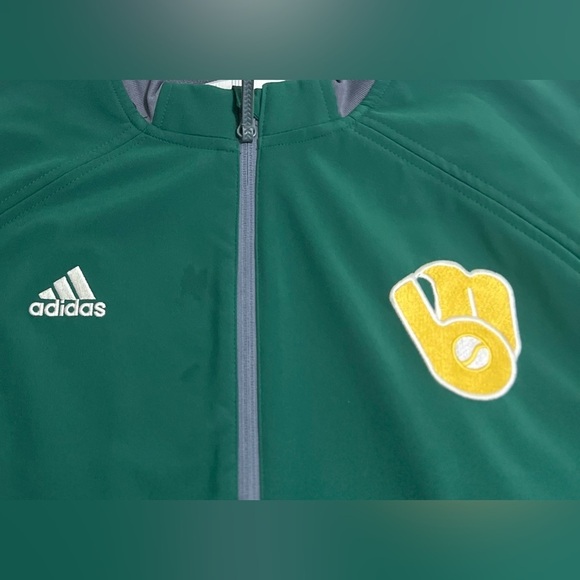Men’s Adidas MLB Milwaukee Brewers Full Zip Fleece Lined Green Jacket Size L - Picture 7 of 7